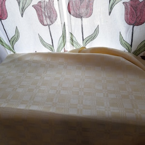 Antique Woven yellow white Linen - cotton tablecloth , Easter tablecloth , kitchen tablecloth , Yellow tablecloth , vintage tablecloth (F-8)