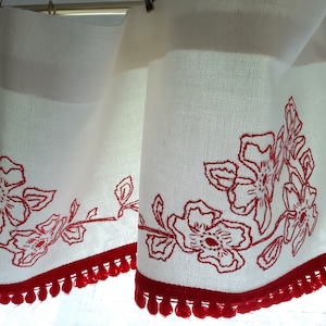 Vintage Floral Embroidered Scandinavian valance curtain , vintage valance, retro valance, floral valance, cafe curtain (F-8)