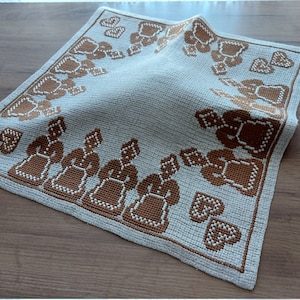 Vintage hand embroidered thick linen + cotton table mat, Scandianvian folk cross stitch embroidered doily, x-stitch placemats (F9)