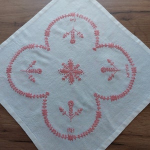 Vintage hand embroidered Scandinavian thin cotton table mat, Vintage 1987 year table decor, Vintage hand embroidery textile (F1)