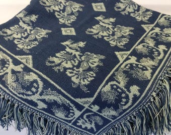 Mantel de algodón grueso, mantel de algodón cuadrado muy grueso tejido vintage, mantel tejido azul, mantel retro (F2)