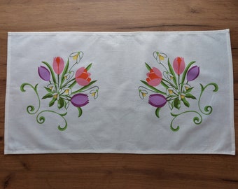 Vintage floral printed thin cotton table mat, table topper, Retro kitchen small tablecloth, Vintage summer warming , Scandinavian(F9)