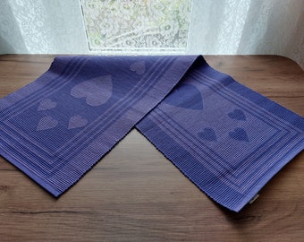 Vintage purple hearts woven thick cotton table mat , table topper, short table runner, table dressing, table dress (F4)