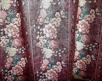 2 piezas de cortinas cortas de algodón con estampado floral vintage, cortinas de los años 60, cortinas cortas moradas, paneles de cortina corta, cortinas cortas retro (F-7)