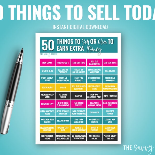 50 Things to Sell or Offer to Earn Extra Money | Side Hustle, Make Money, Complete List, Huge List, Instant Digital Download