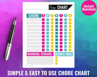 Chore Chart For Kids, Printable Chore Chart, Behavior Chart, Cute Kids Chore Chart, PDF, Kids Chores, Chore Chart Printable