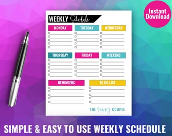 Weekly Schedule Printable, Weekly Organizer, Daily Schedule, Homeschool Planner, Family Planner, Weekly Reminders, To Do List