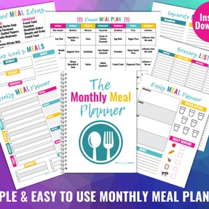 Monthly Meal Planner, Printable Meal Planner, Digital Meal Planner, Weekly Meal Planner, Daily Meal Planner, Freezer Meals, Grocery List