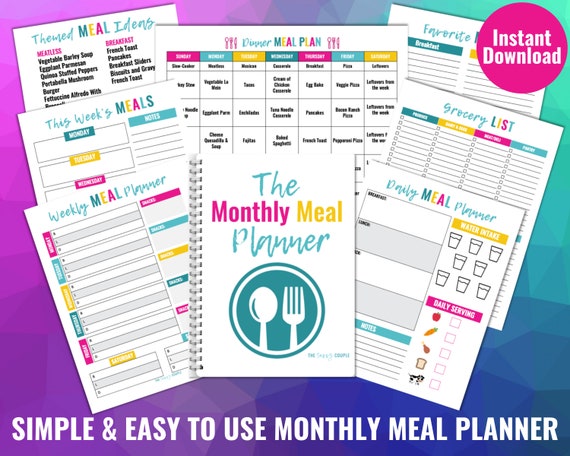 Monthly Meal Planner, Printable Meal Planner, Digital Meal Planner, Weekly Meal Planner, Daily Meal Planner, Freezer Meals, Grocery List