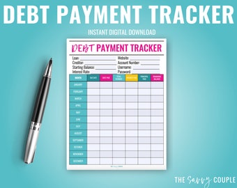Debt Payment Tracker, Debt Tracker, Debt Planner, Financial Planner, Financial Tracker, Budget Tracker, Budget Planner, fillable