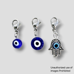Glass Evil Eye Dog Charm/ Glass Evil Eye Pet Collar Charm/ Hamsa Pet Charm/Good Luck Key Charm/ Evil Eye Key Charm/ Name Badges Reels Charm