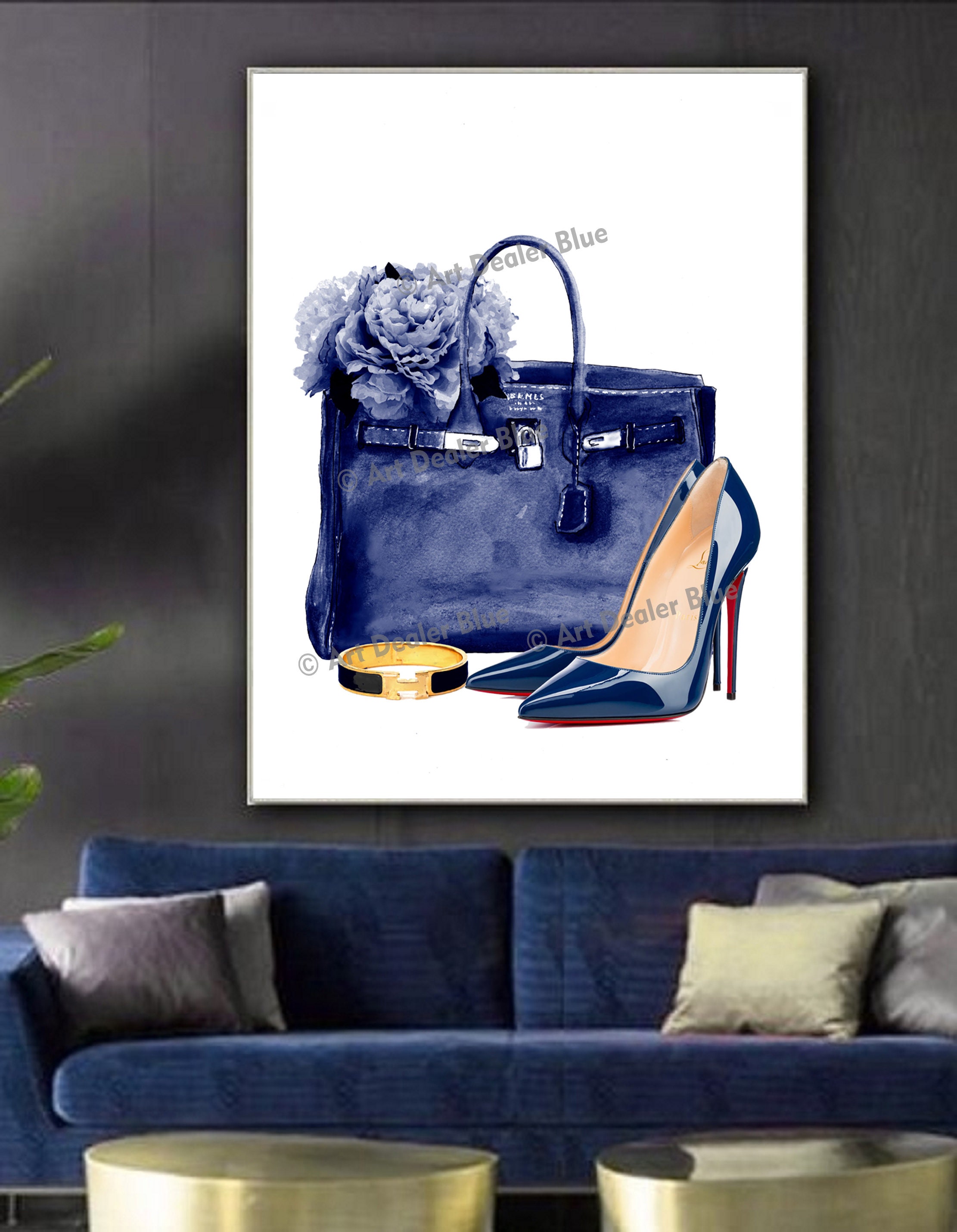 Woman walking in the street holding fashion handbag art print of Hand  Painted by watercolor painting-Matte Paper Paper & Stretched Canvas Print