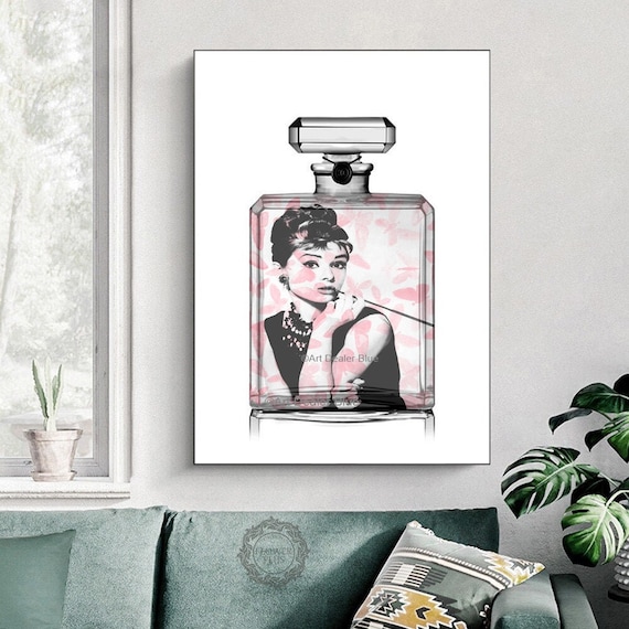 Audrey Hepburn Perfume Bottle Glam Wall Art Audrey Style Hepburn Perfume Art Print Large Canvas Breakfast at Tiffany Tiffany Poster