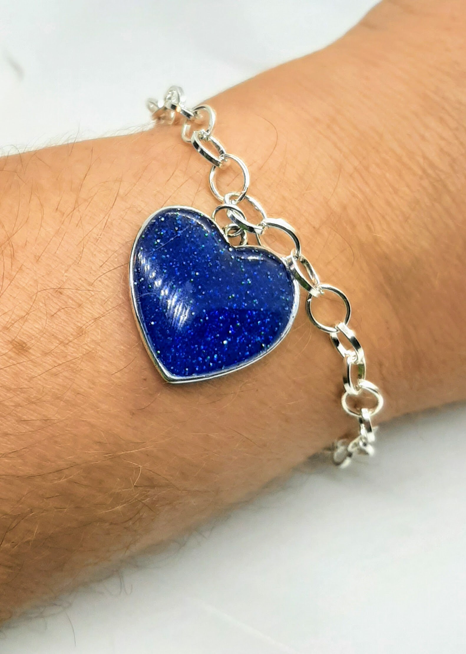 Heart and Created Blue Sapphire Bracelet With Anklet Extension main image 1