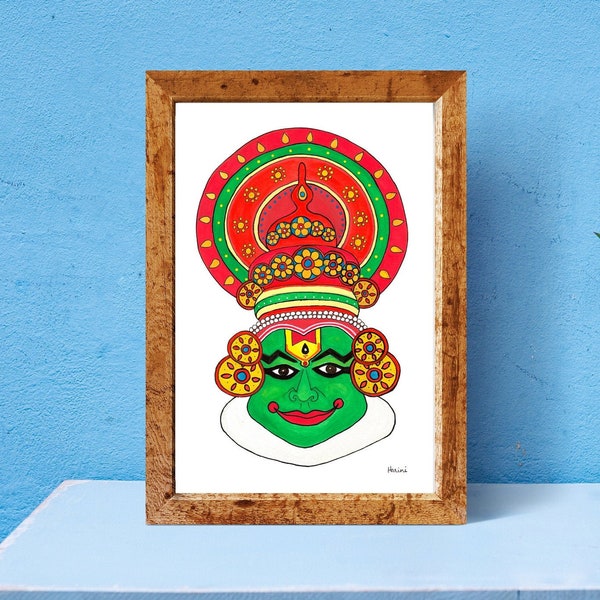 Original kathakali Indian classical dance painting  (Hand-painted)and print- Indian wall decor