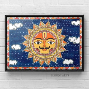Madhubani painting Madhubani art Indian painting Indian decor Madhubani Sun image 1