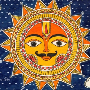 Madhubani painting Madhubani art Indian painting Indian decor Madhubani Sun image 4