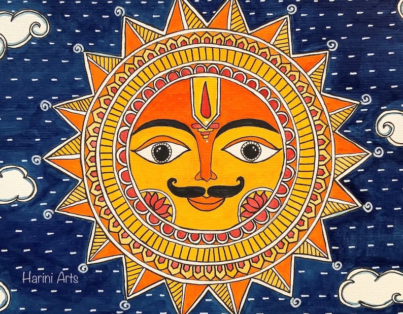 Madhubani painting Madhubani art Indian painting Indian decor Madhubani Sun image 4