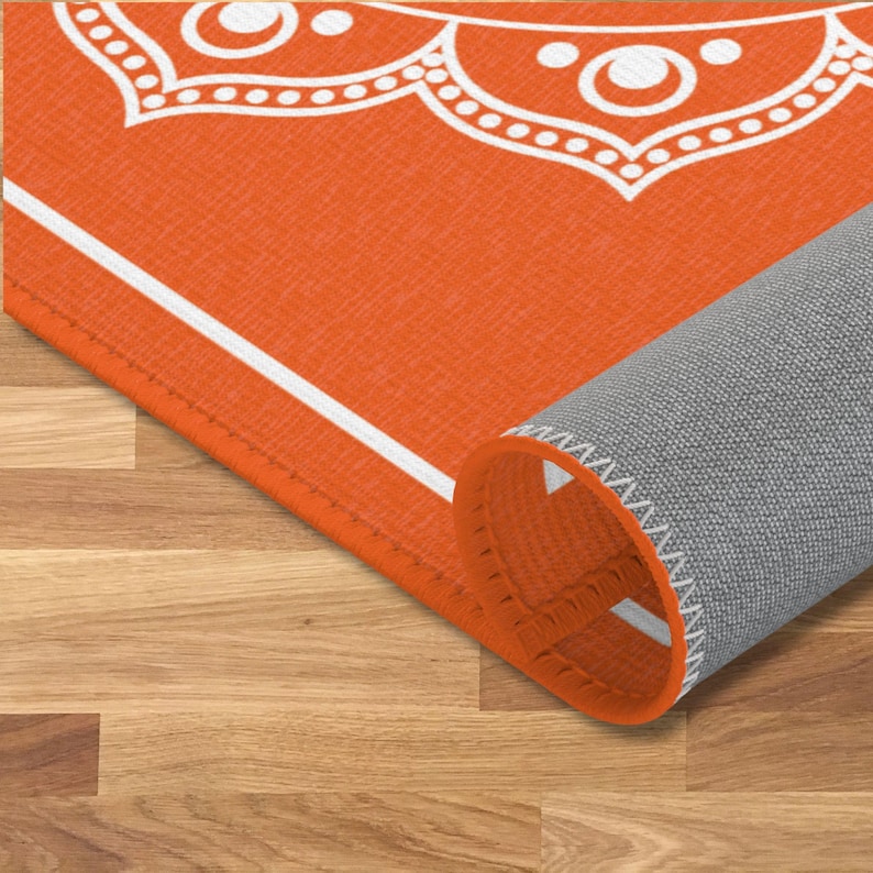 Pooja Decoration, Rangoli Mat Orange Area Rug, Mandala Mandir Mat ...