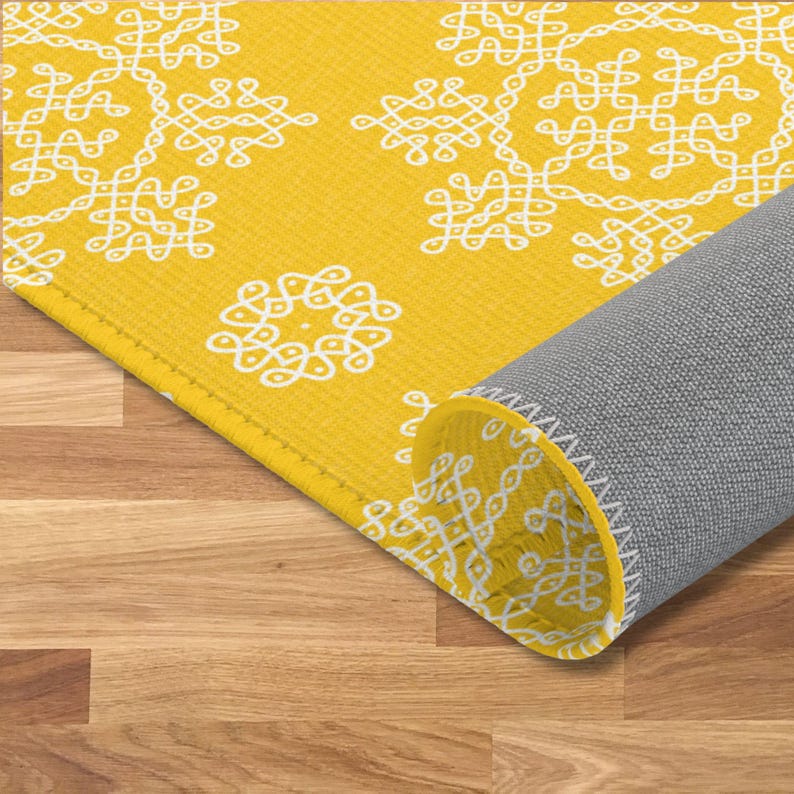 Pooja Decoration, Rangoli Mat Yellow Area Rug, Mandir Mat, Pooja ...
