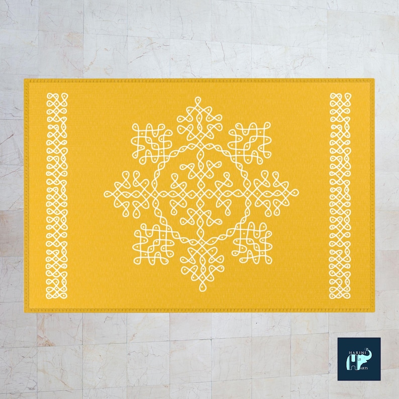 Pooja Decoration, Rangoli Mat Yellow Area Rug, Haldi Decor, Mandir Mat ...