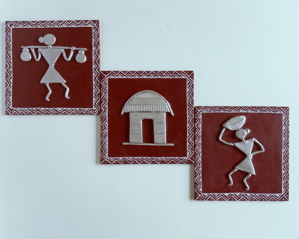 Warli Art // Clay Murals Set of 3 // Indian Decor // Warli Etsy Ireland