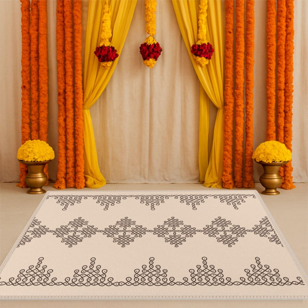 Pooja Decoration Area Rug, Rangoli Mat, Kolam Floor Mat, Puja Backdrop ...
