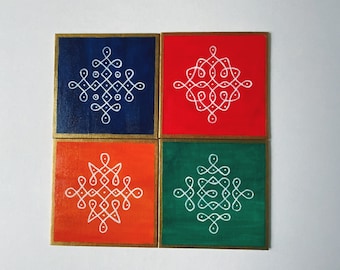 Dot kolam hand-painted canvas// Pooja room decor // pulli kolam art // diwali decor