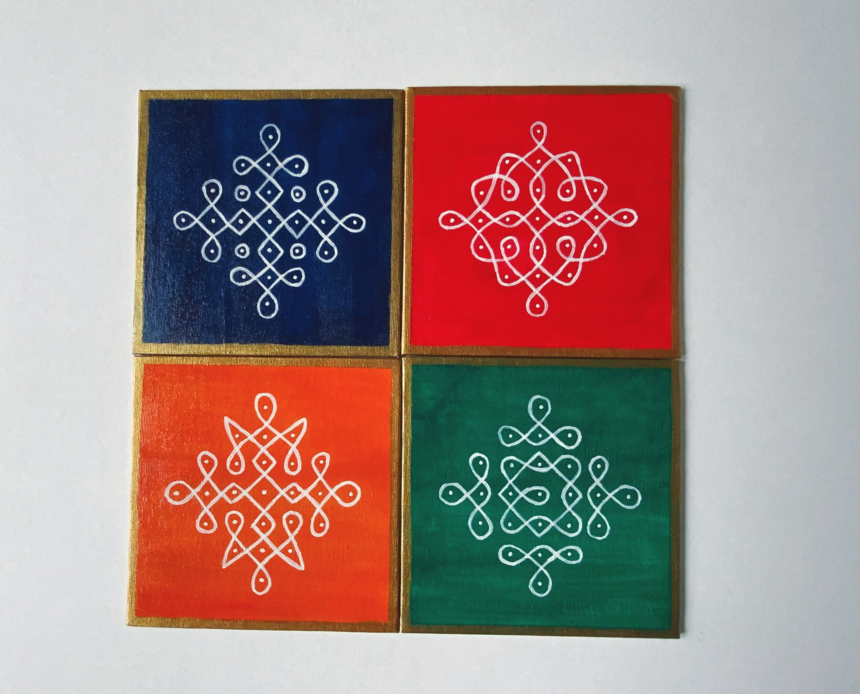 Dot Kolam Handpainted Canvas// Pooja Room Decor // Pulli Kolam Art