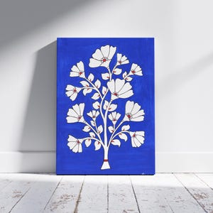 Blauer Druck, Kalamkari Leinwanddruck, indische Malerei, kalamkari Blumen, indische kalamkari Malerei, indische Volkskunst, blaue Blumen, Blumen