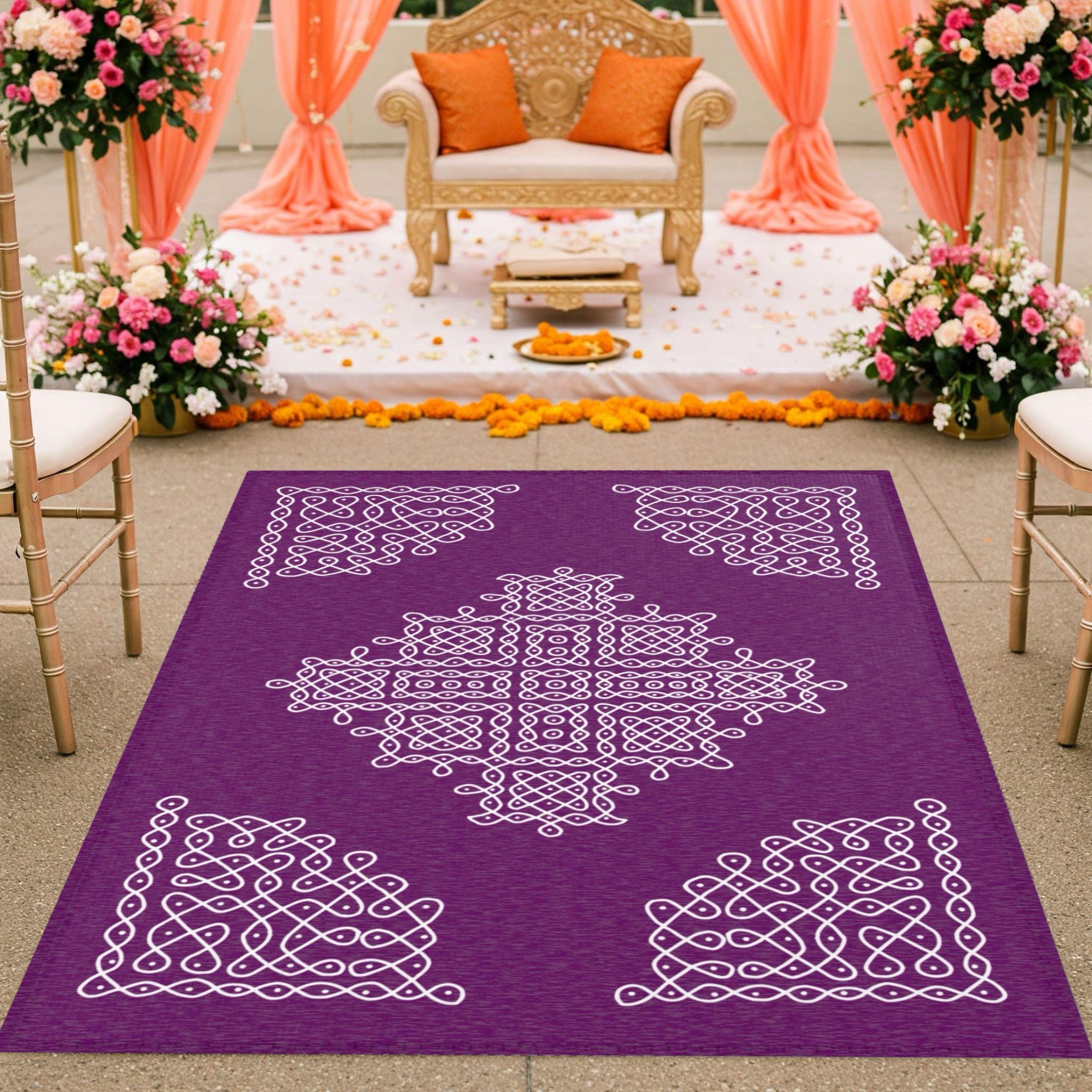 Cloth Rangoli Pooja Decoration Kolam Mat, Rangoli Purple Area Rug, Indian Wedding ...