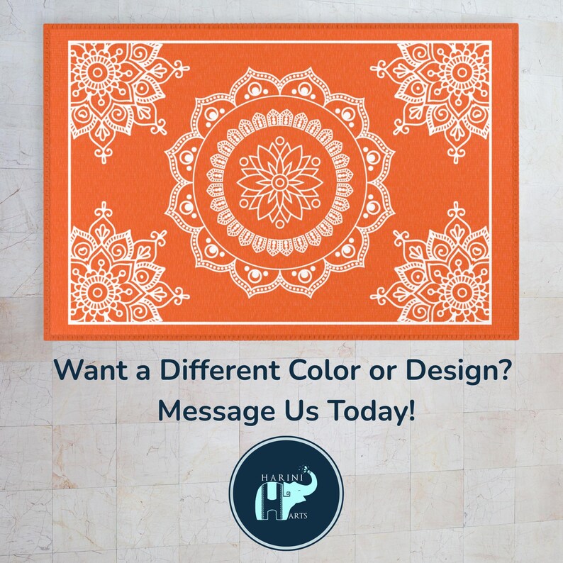 Pooja Decoration, Rangoli Mat Orange Area Rug, Mandala Mandir Mat ...