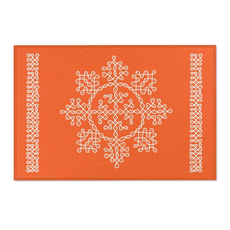 pooja decoration, Rangoli mat orange Area Rug, mandir mat, pooja backdrop, Diwali decor, Haldi backdrop, Haldi decor, indian backdrop rug image 10