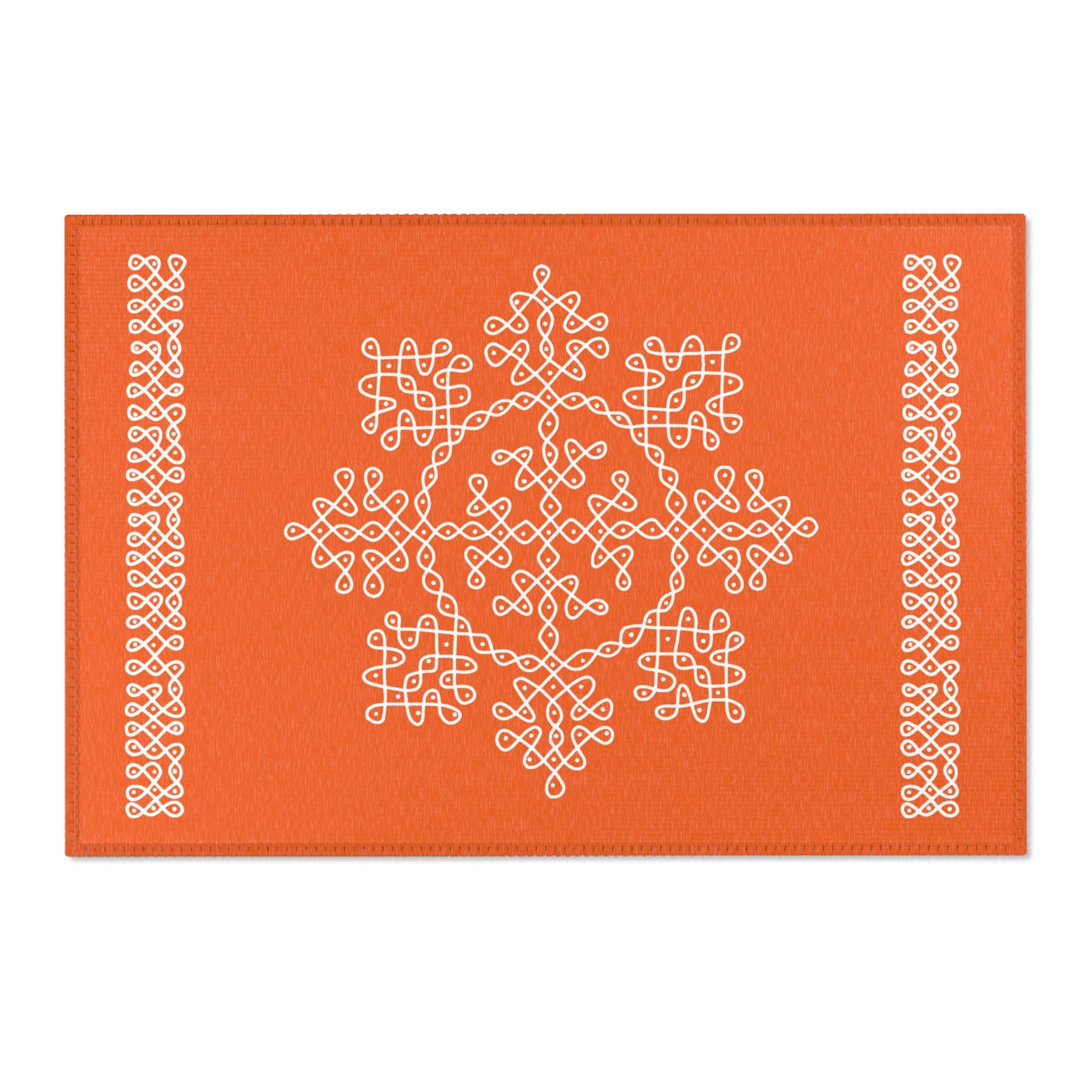 Pooja Decoration, Rangoli Mat Orange Area Rug, Mandir Mat, Pooja ...