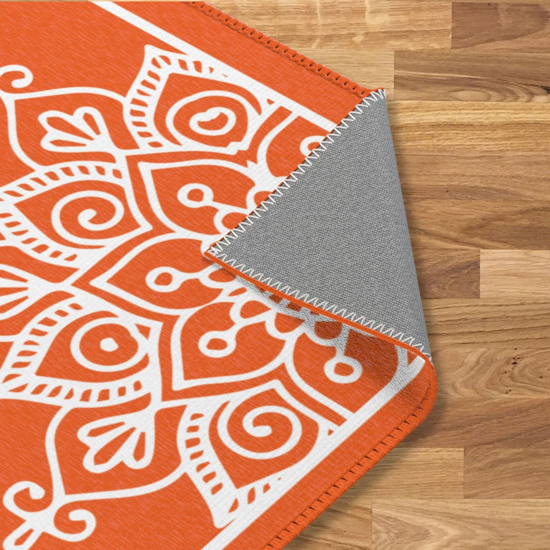Pooja Decoration, Rangoli Mat Orange Area Rug, Mandala Mandir Mat ...