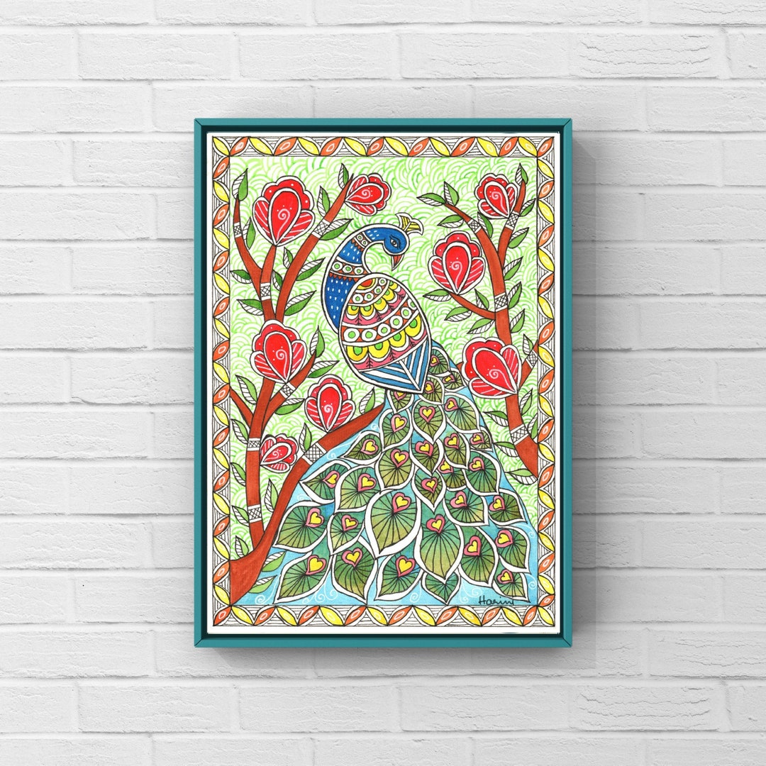 Hand Made Madhubani Peacock Design Wall Hanging