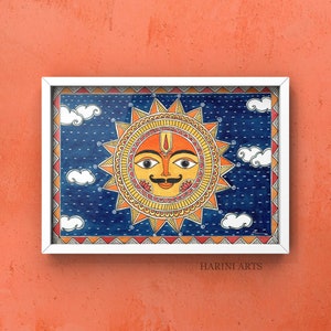 Madhubani painting Madhubani art Indian painting Indian decor Madhubani Sun image 7