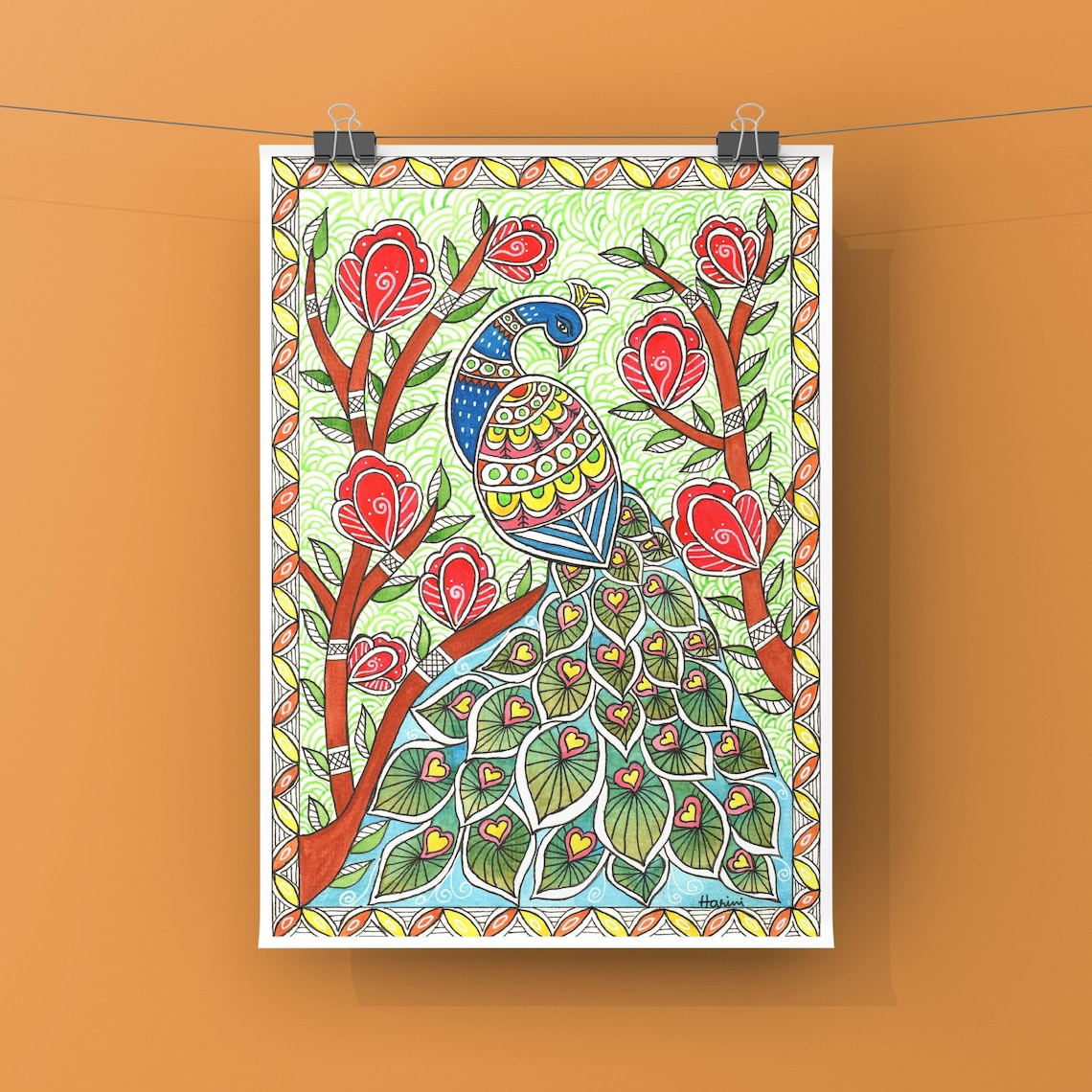Madhubani Painting Peacock Painting Indian Painting - Etsy
