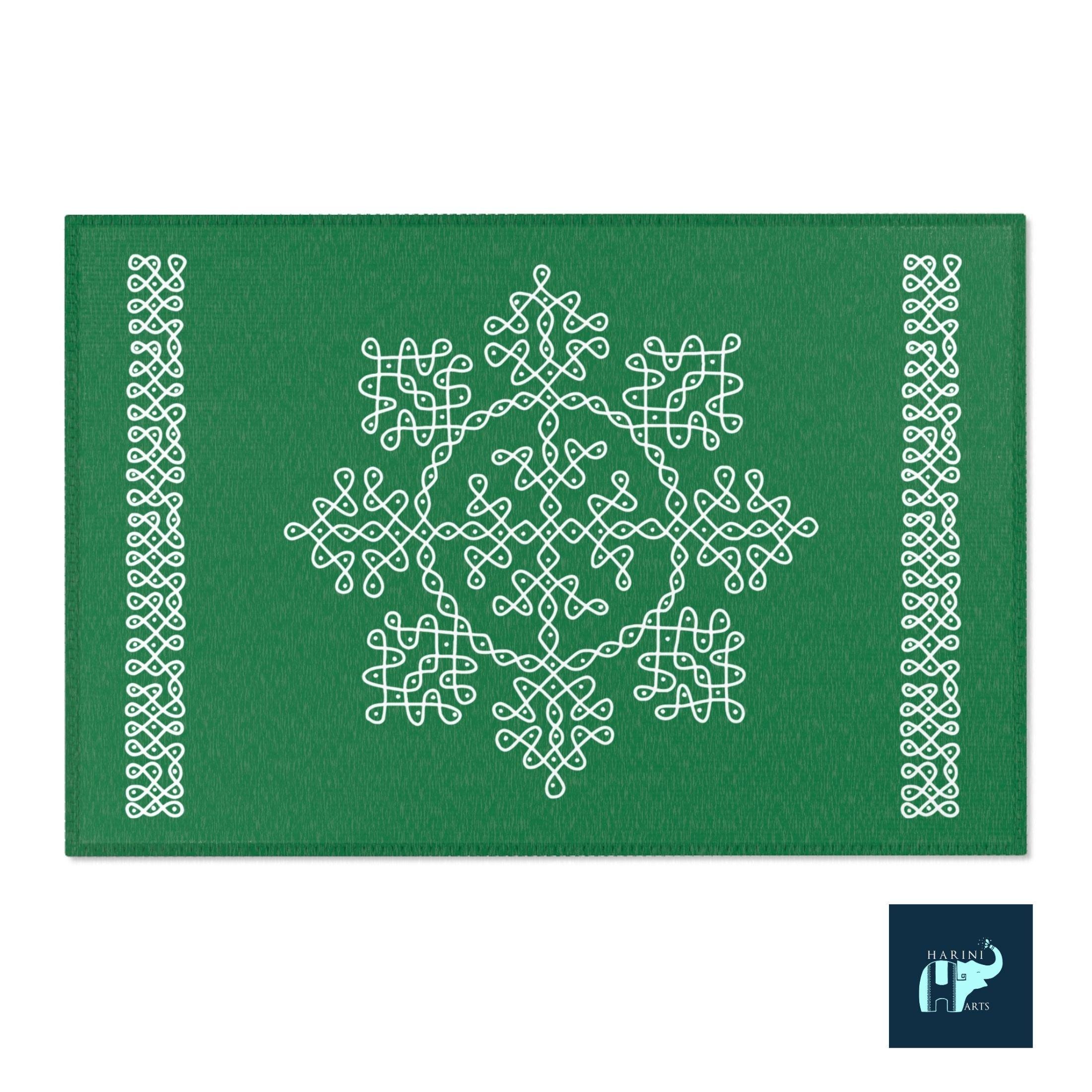 Pooja Decoration, Rangoli Mat Green Area Rug, Mandir Mat, Puja Backdrop ...