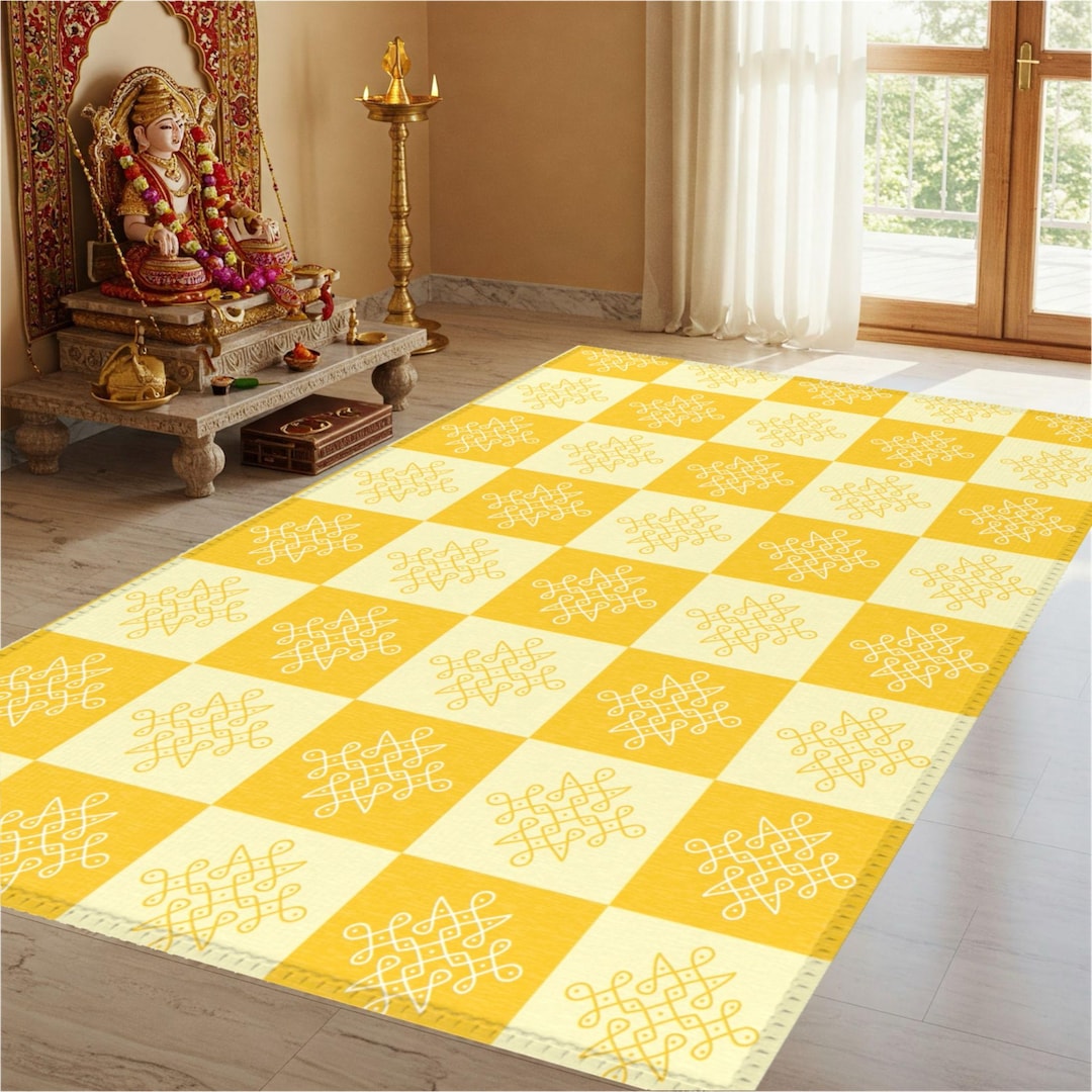 Haldi Decor, Pooja Decoration Yellow Area Rug, Rangoli Mat, Mandir ...