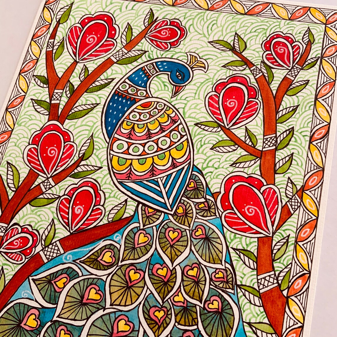 Madhubani Painting Peacock Painting Indian Painting - Etsy