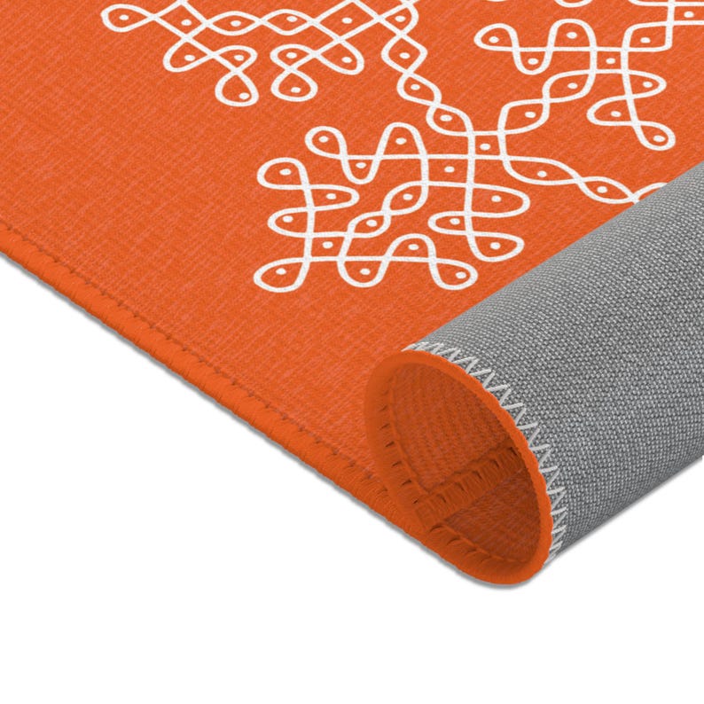 pooja decoration, Rangoli mat orange Area Rug, mandir mat, pooja backdrop, Diwali decor, Haldi backdrop, Haldi decor, indian backdrop rug image 5