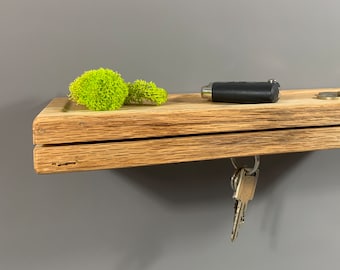 Schlüsselbrett Eiche rustikal mit Baumkante | Magnetisch & mit Ablage | Schlüsselhalter Holz Wand | Handgemacht | Schlüsselleiste Massivholz