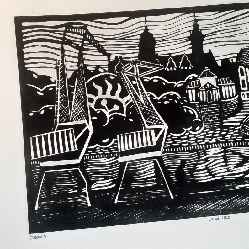 SZCZECIN CITY II linocut 24x48cm zdjęcie 2