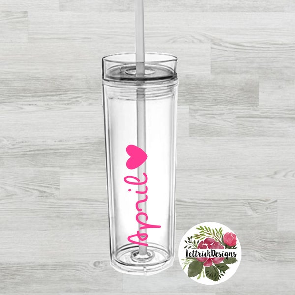 Personalized Island Inspired Tumblers. Love, Heart, Hot Pink, Skinny Tumbler. Customizable!