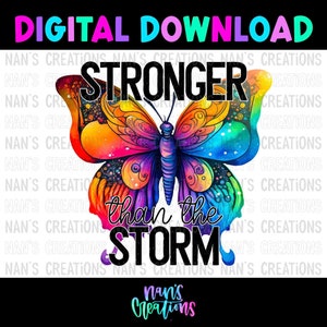 Stonger Than The Storm Neon Butterfly PNG | Christian Faith Bible Verse | Instant Download | SVG Clip Art | Nan&#39;s Creations | Digital Design