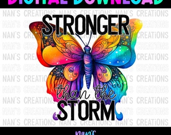Stonger Than The Storm Neon Schmetterling PNG | Christlicher Glaube Bibelvers | Sofort Download | SVG Clip Art | Nans Kreationen | Digitales Design