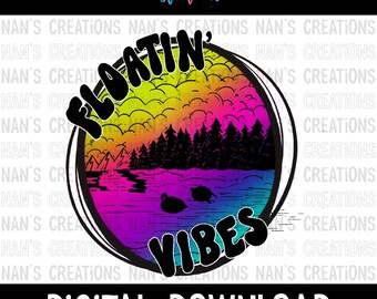 Floating Vibes Neon Lake River Graphic Clip Art | Camping PNG Graphic | Instant Download | SVG Clip Art | Nan's Creations | Digital Design