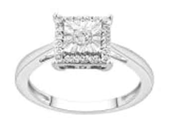 Sterling Silver Halo 1/4ctw Diamond Square Princess Shape Bridal Engagement Ring, Size 7