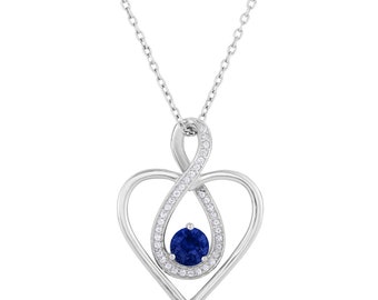 Sterling Silver Birthstone Blue Sapphire Heart Pendant Necklace Collection with 18" Fine Rope Chain